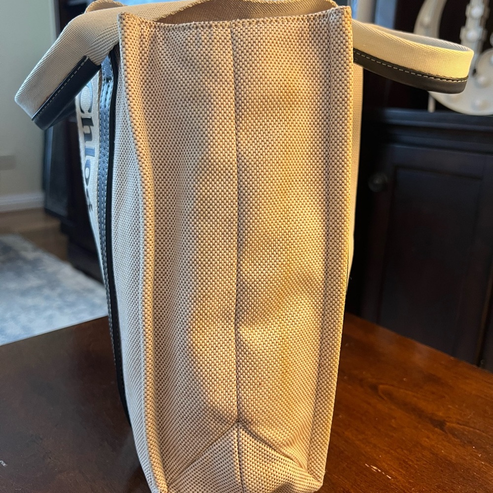 Authentic CHLOÉ Beige and Navy/black Leather Trim Canvas Tote Bag - Picture 12 of 17